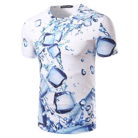 New Style Men's Personality Water Drop Ice Cube Three-Dimensional 3D Printing Short Sleeve T-Shirt